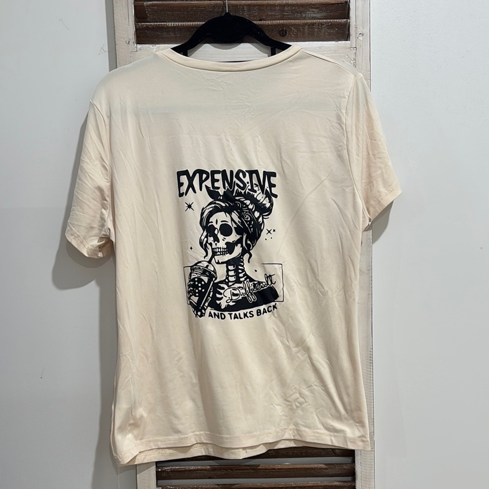6/$25Cream Short Sleeve Tee with Black Graphic - Picture 2 of 3